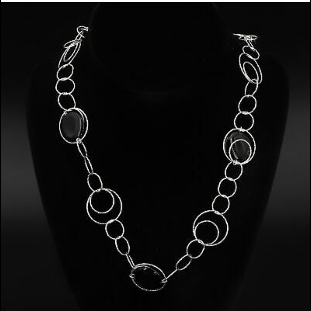 Sterling Silver - Black Agate Graduated Circle Link 24.5" Necklace - 28g - Picture 2 of 6